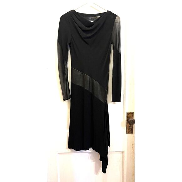 DVF Diane Von Furstenberg Black Asymmetrical Midi Dress Women's Size 2 - Picture 2 of 10